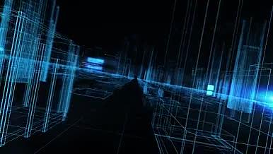 蓝色科技线框城市数据片头AE模板视频的预览图